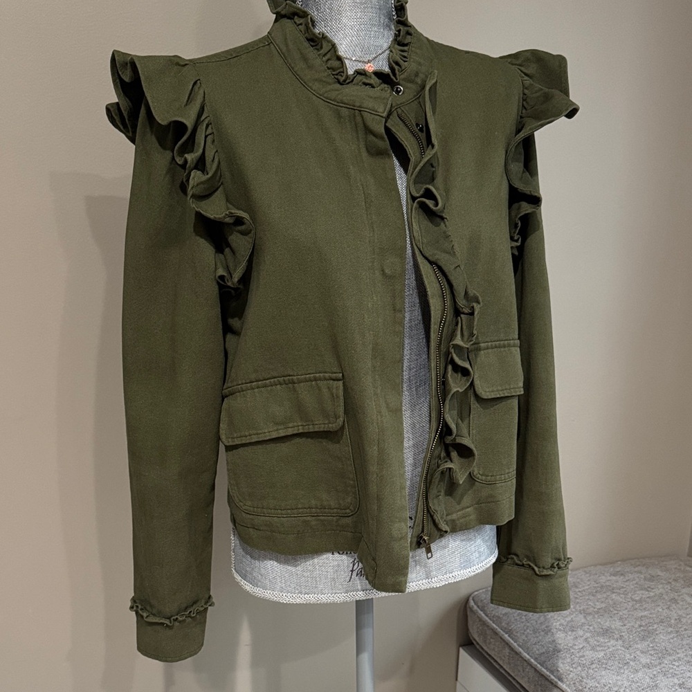 Anthropologie Olive Ruffle Women's Jacket